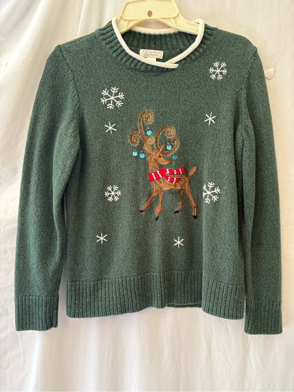 Christopher & Banks Forest Green Reindeer Crewneck Sweater